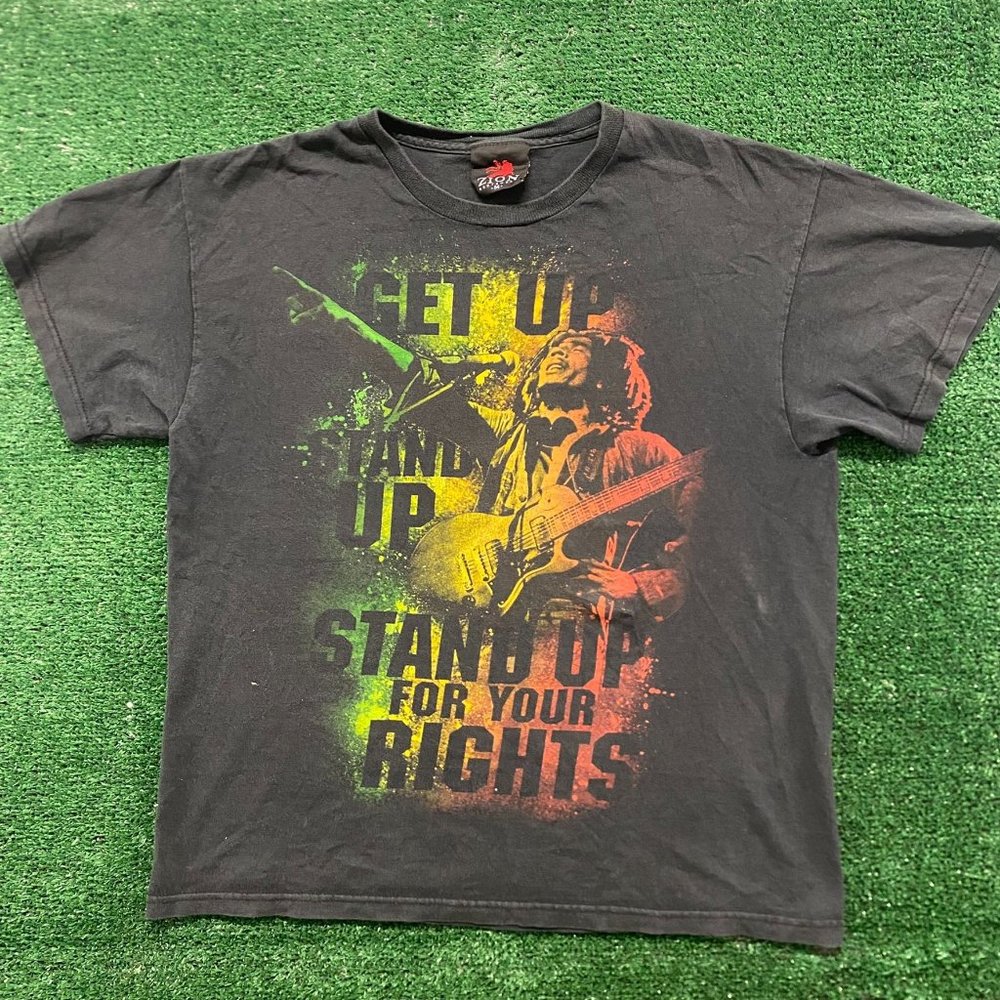 Vintage Y2K Zion Rootswear Bob Marley T-Shirt Black M Reggae Rasta Skater Hippie